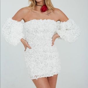 White Floral Appliqué Mini Dress